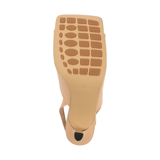 Женские бежевые босоножки кожаные с квадратным мыском на тонком каблуке LOLLI|POLLI