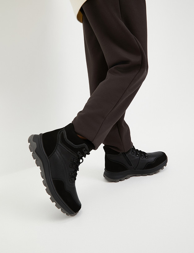 Черные зимние ботинки для мальчиков из кожи и нубука MASCOTTE 98-320731-0302 | ракурс 8