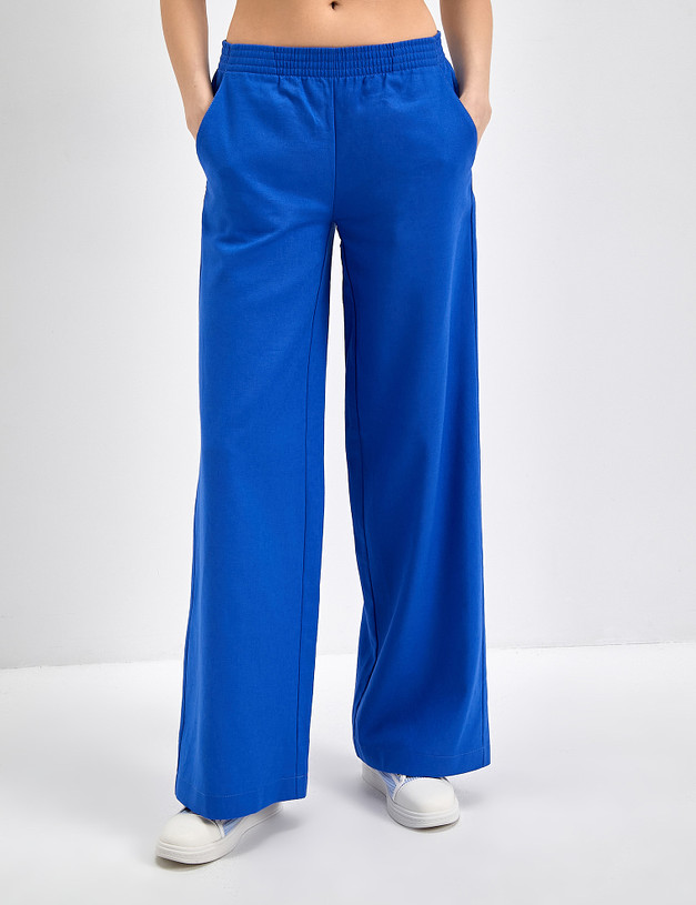 Женские льняные брюки синего цвета MASCOTTE 790-3117-2703 | ракурс 3