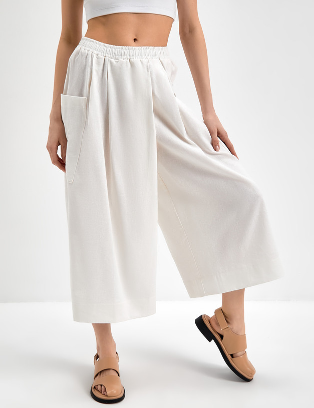 Льняные женские брюки-кюлоты белого цвета MASCOTTE 790-3116-2701 | ракурс 5