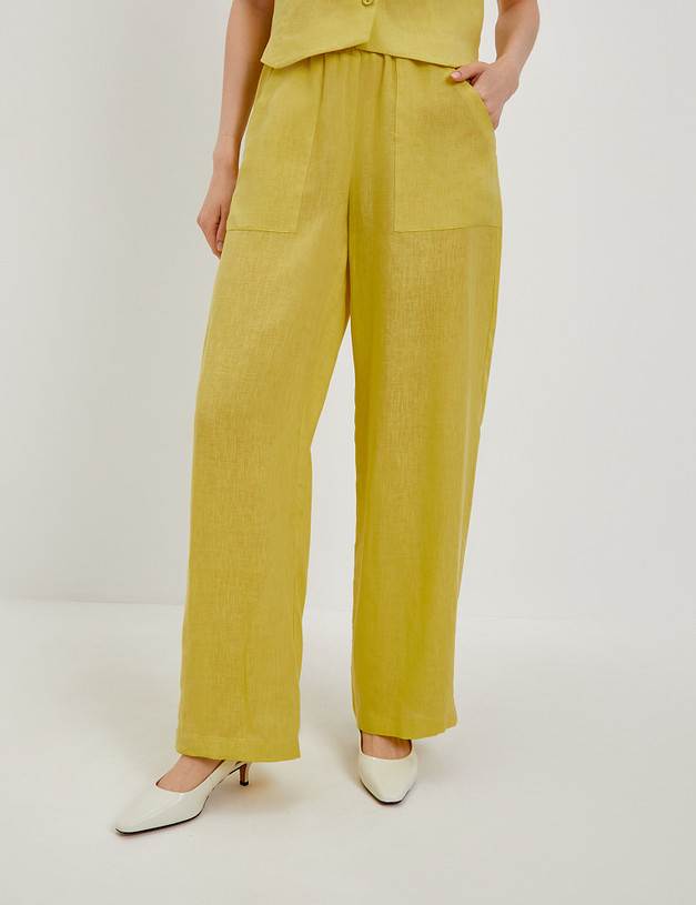 Желтые женские брюки из льна MASCOTTE 790-4101-2718 | ракурс 3