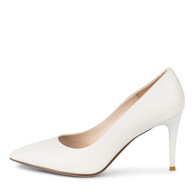 Женские белые туфли из кожи с острым мыском на тонком каблуке «Томас Мюнц»