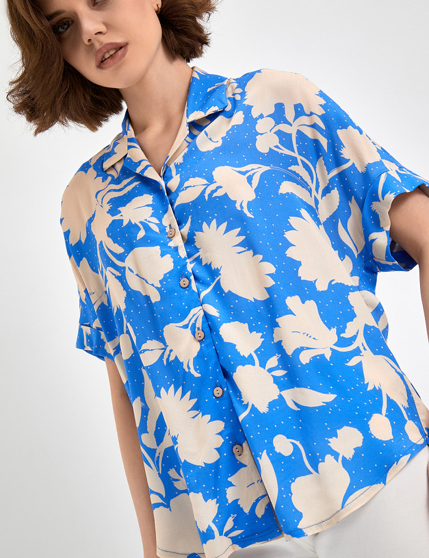 Голубая блузка с принтом MASCOTTE 790-3106-2403 | ракурс 7