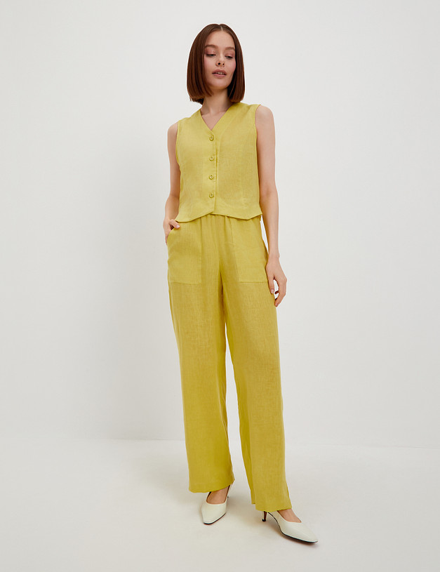 Желтые женские брюки из льна MASCOTTE 790-4101-2718 | ракурс 2