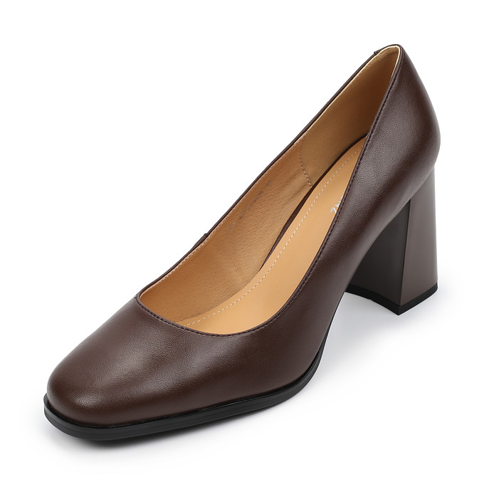 Коричневые женские кожаные туфли на высоком устойчивом каблуке "Томас Мюнц"
