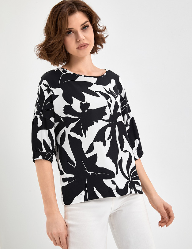 Блузка с крупным черно-белым принтом MASCOTTE 790-3105-2412 | ракурс 3