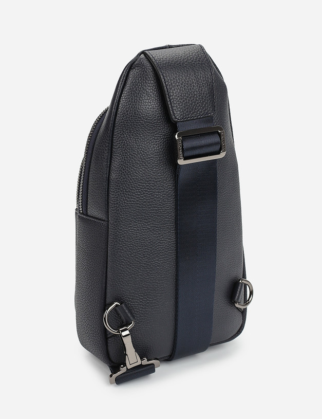 Синяя кожаная мужская сумка-слинг MASCOTTE 604-1101-103 | ракурс 3