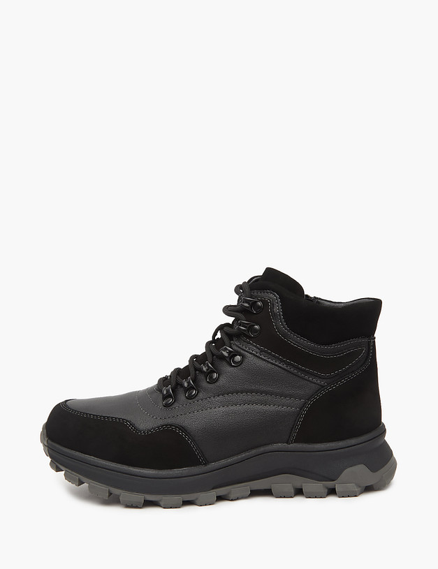 Черные зимние ботинки для мальчиков из кожи и нубука MASCOTTE 98-320731-0302 | ракурс 2