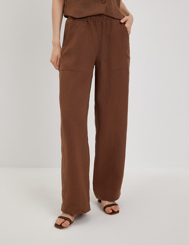 Коричневые женские брюки из льна MASCOTTE 790-4101-2709 | ракурс 2