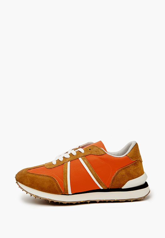 Оранжевые мужские кроссовки из текстиля и велюра