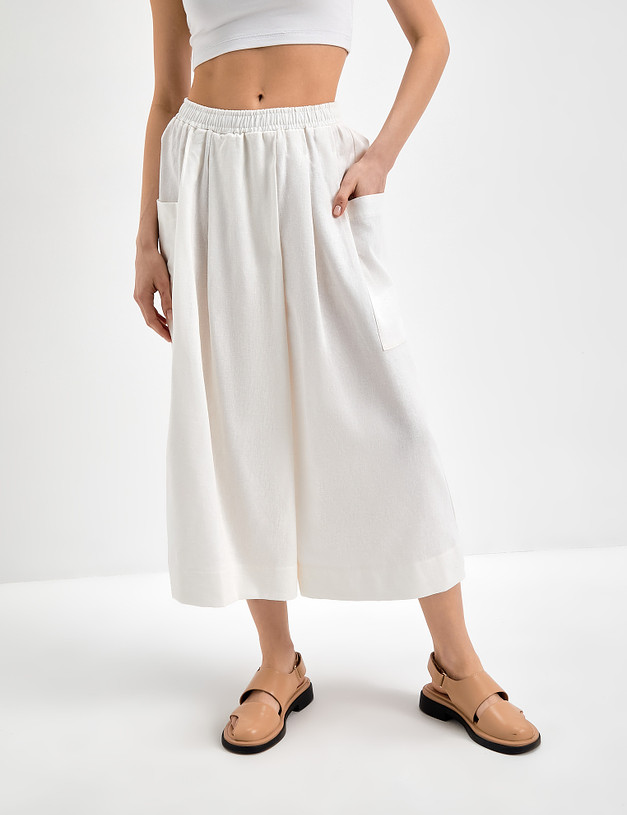Льняные женские брюки-кюлоты белого цвета MASCOTTE 790-3116-2701 | ракурс 4