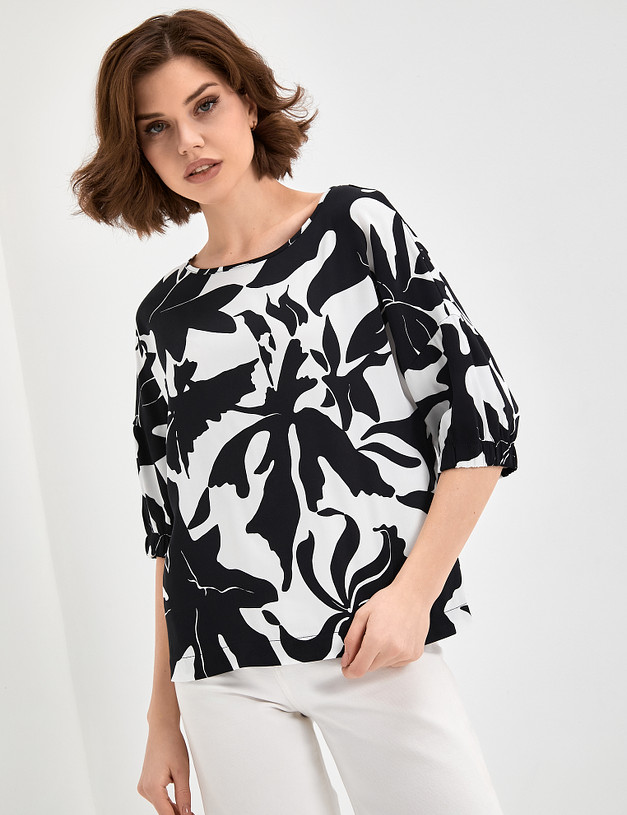 Блузка с крупным черно-белым принтом MASCOTTE 790-3105-2412 | ракурс 4