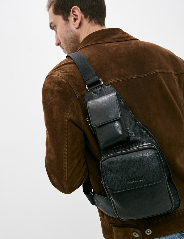 Чёрная мужская сумка-слинг с карманами MASCOTTE 622-1102-102 | ракурс 1