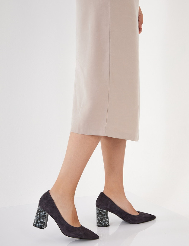 Серые женские туфли на устойчивом каблуке MASCOTTE 99-123912-3656M | ракурс 1