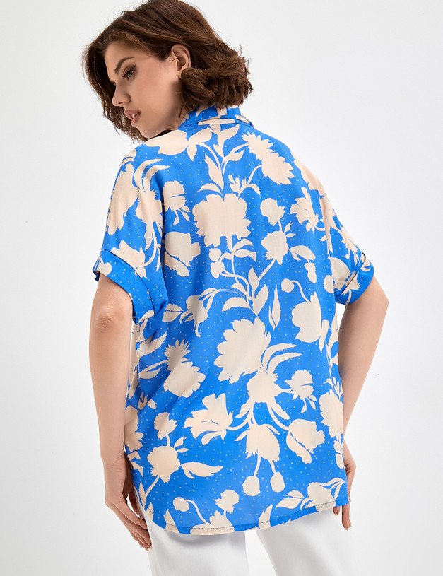 Голубая блузка с принтом MASCOTTE 790-3106-2403 | ракурс 6