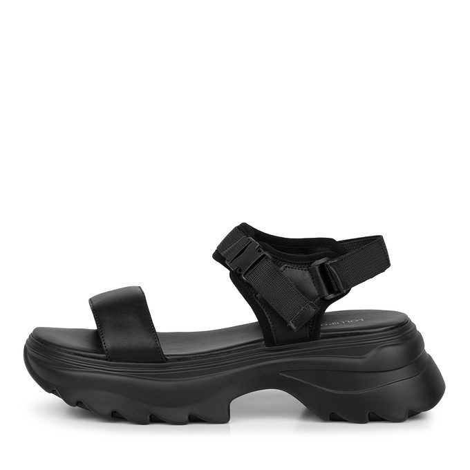 Черные кожаные женские сандалии на рифленой подошве LOLLI|POLLI
