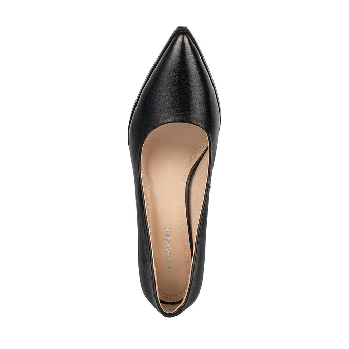 Черные женские туфли-лодочки из кожи шевро на фигурном каблуке Thomas Munz