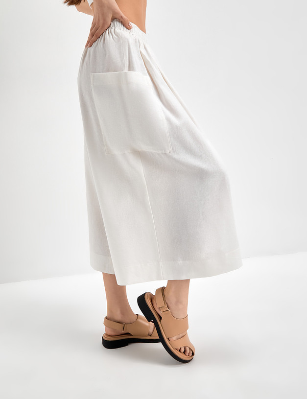 Льняные женские брюки-кюлоты белого цвета MASCOTTE 790-3116-2701 | ракурс 7