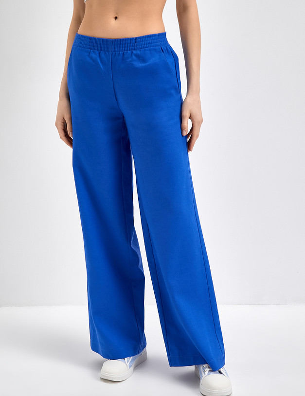 Женские льняные брюки синего цвета MASCOTTE 790-3117-2703 | ракурс 2