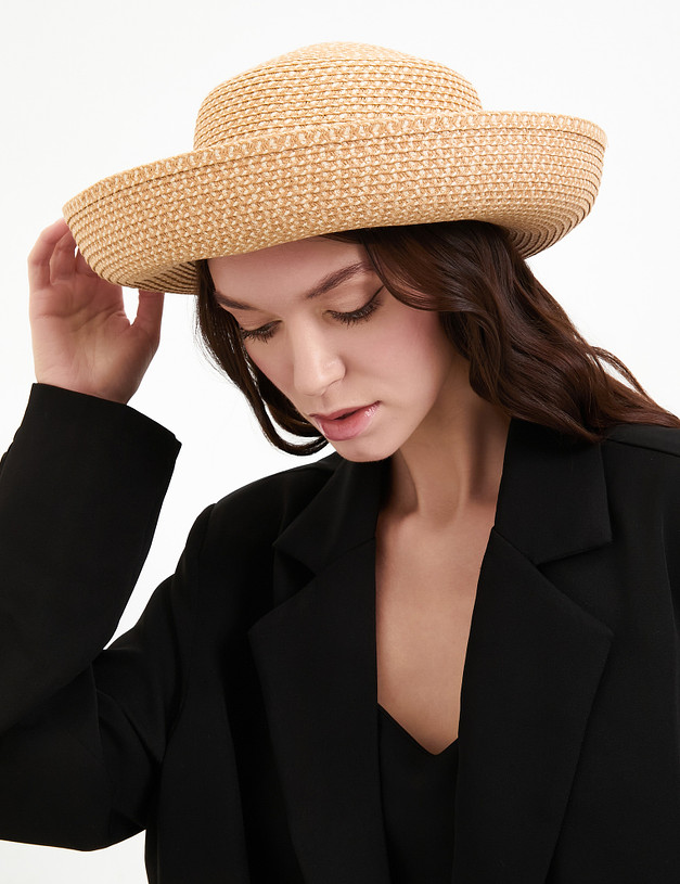 Бежевая женская плетеная шляпа MASCOTTE 783-4101-1009 | ракурс 1