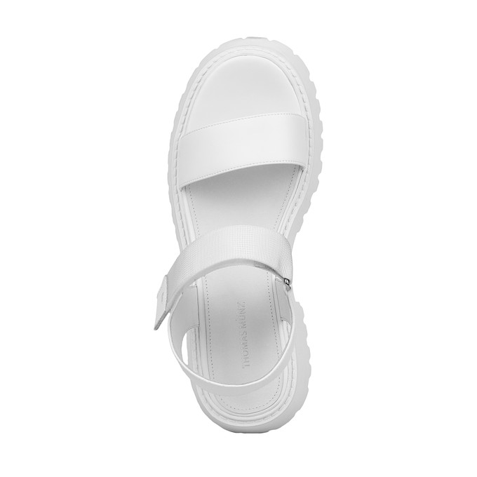 Белые кожаные сандалии с текстильными вставками и застежкой на липучку «Томас Мюнц»
