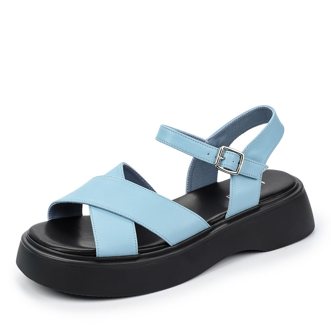 Голубые женские сандалии из кожи на черной подошве LOLLI|POLLI