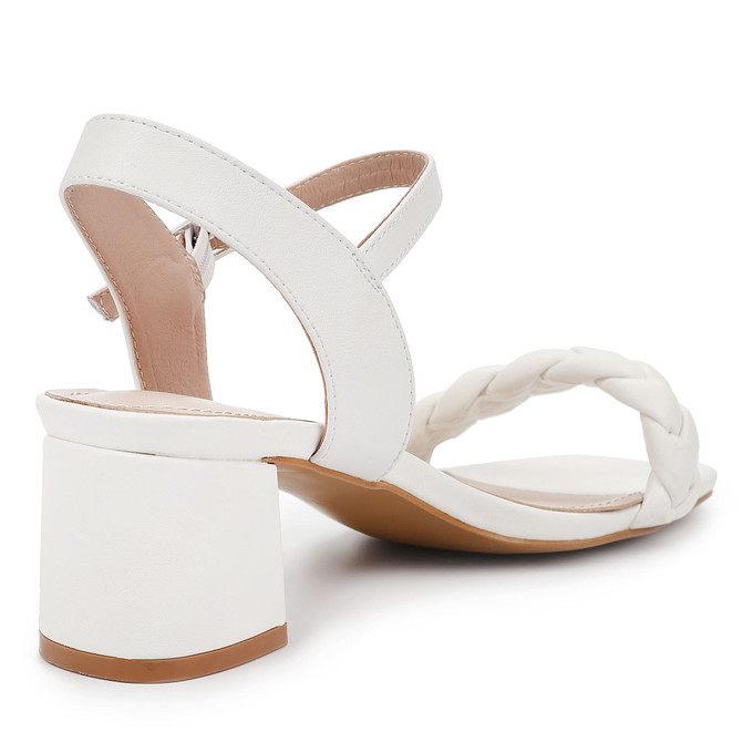 Белые женские кожаные босоножки на устойчивом каблуке Thomas Munz