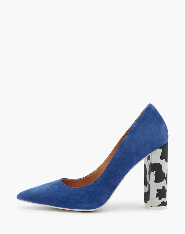 Синие женские туфли с акцентным каблуком