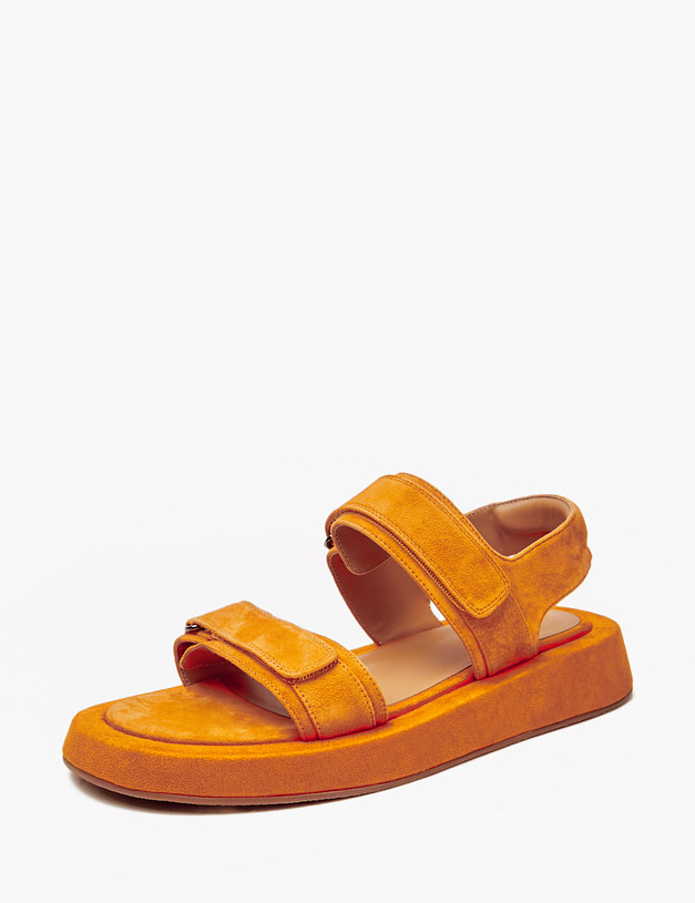 Оранжевые велюровые женские сандалии MASCOTTE 172-4121911-4641M | ракурс 2