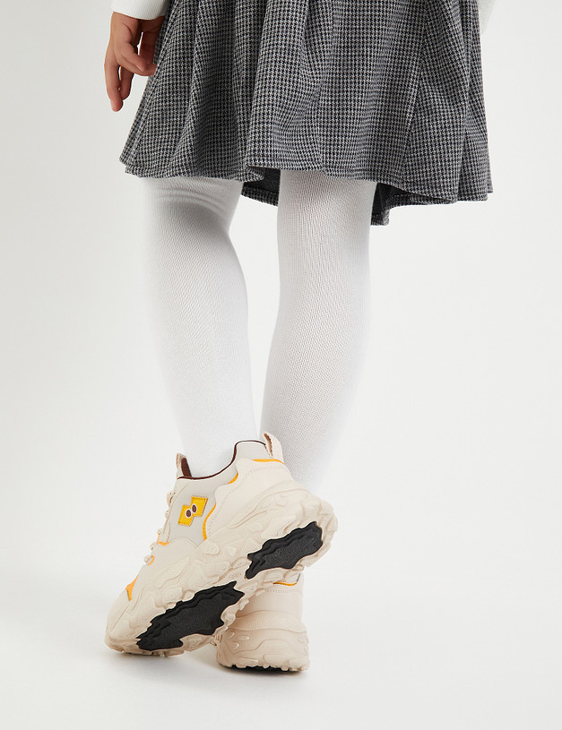 Молочные детские кроссовки с желтыми вставками MASCOTTE 234-321621-0601 | ракурс 10