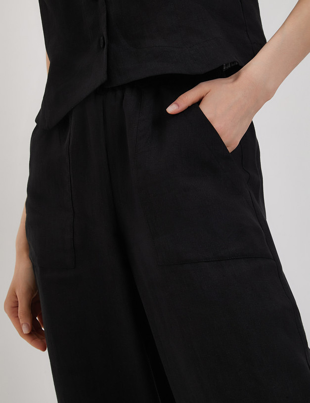 Черные льняные женские брюки MASCOTTE 790-4101-2702 | ракурс 4