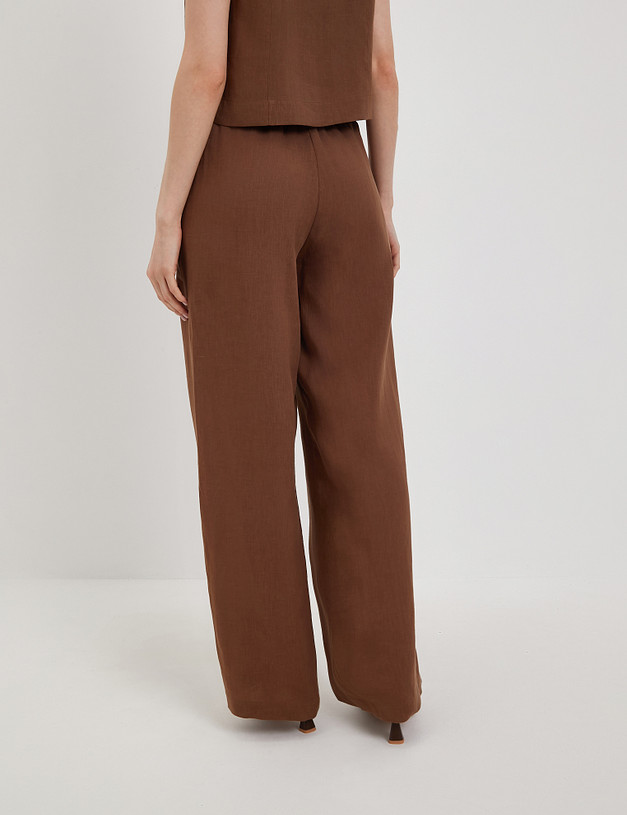 Коричневые женские брюки из льна MASCOTTE 790-4101-2709 | ракурс 7