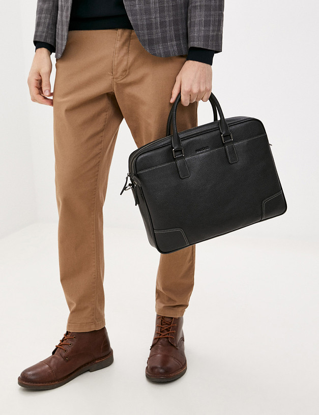 Черный кожаный мужской портфель MASCOTTE 604-0135-102 | ракурс 1