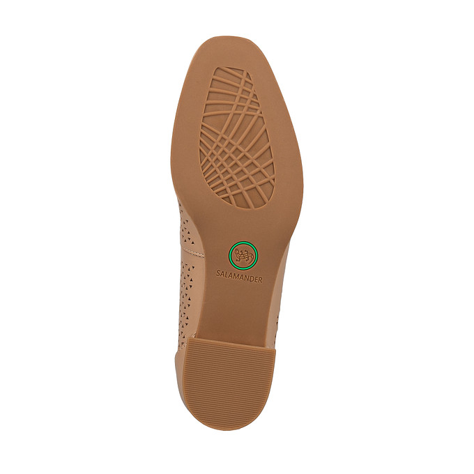 Бежевые перфорированные туфли из кожи с низким устойчивым каблуком Salamander