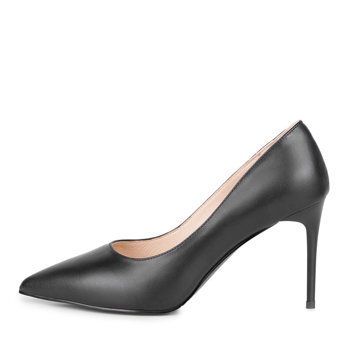 Женские черные туфли из кожи с острым мыском на тонком каблуке «Томас Мюнц»