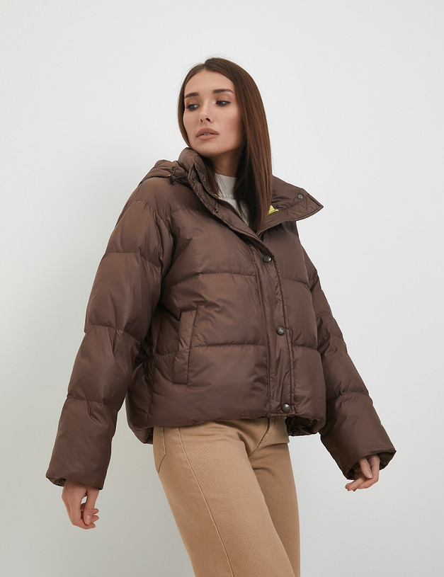 Коричневая женская дутая куртка с ярким подкладом MASCOTTE 234-3300-2409 | ракурс 4