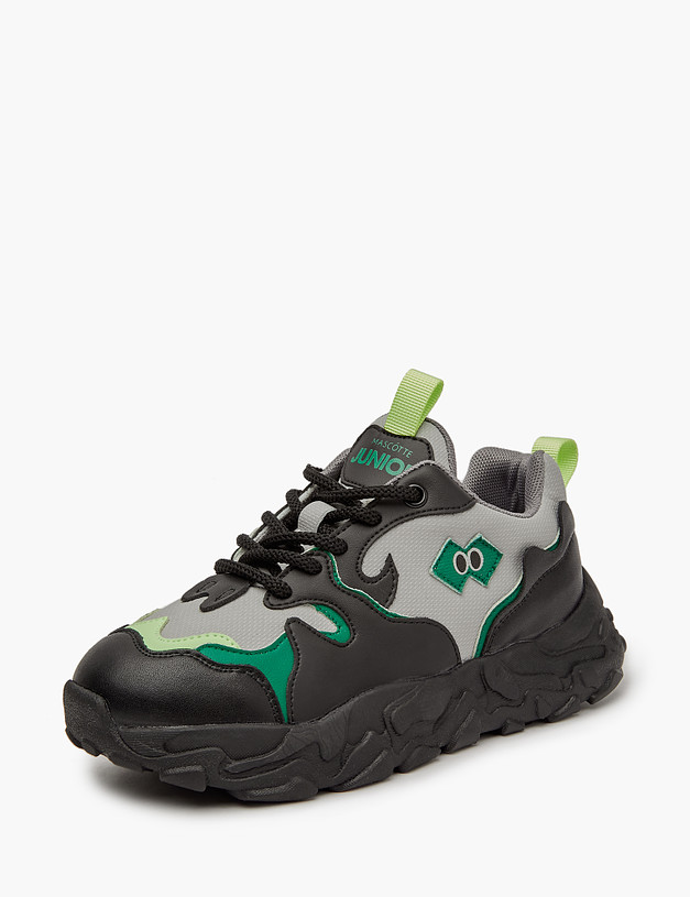 Черные детские кроссовки с зелеными элементами MASCOTTE 234-321621-0602 | ракурс 3