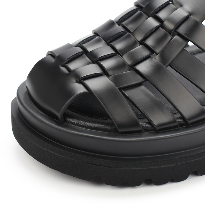 Черные женские сандалии в «рыбацком» стиле из кожи «Томас Мюнц»