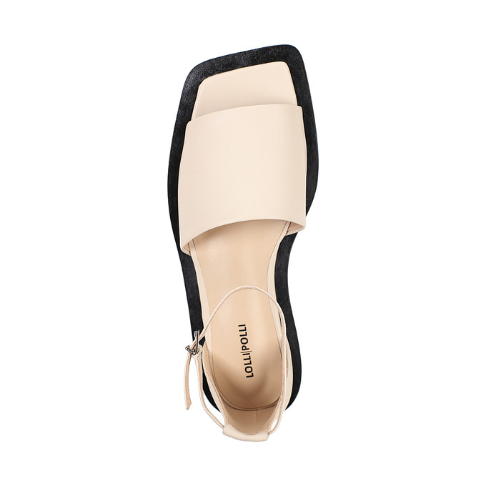 Женские кожаные сандалии на плоской подошве бежевого цвета LOLLI|POLLI