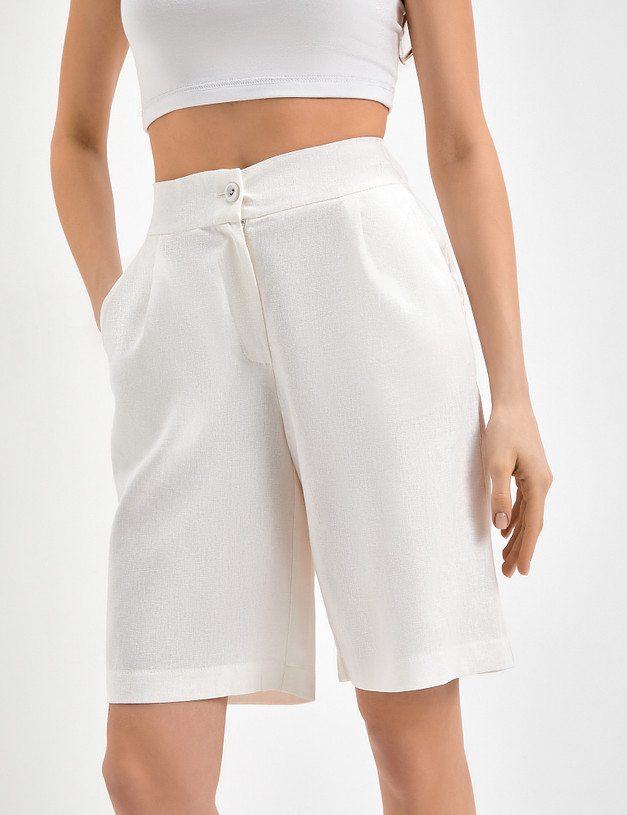 Белые женские шорты из смесового льна MASCOTTE 790-3119-2701 | ракурс 3
