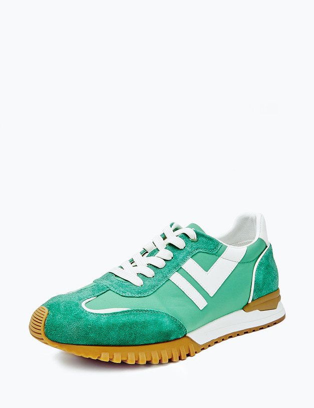 Зеленые мужские кроссовки с велюровыми вставками MASCOTTE 98-413521-0204 | ракурс 2