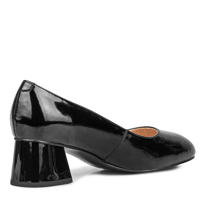 Черные лакированные женские туфли с круглым мыском на устойчивом каблуке «Томас Мюнц»