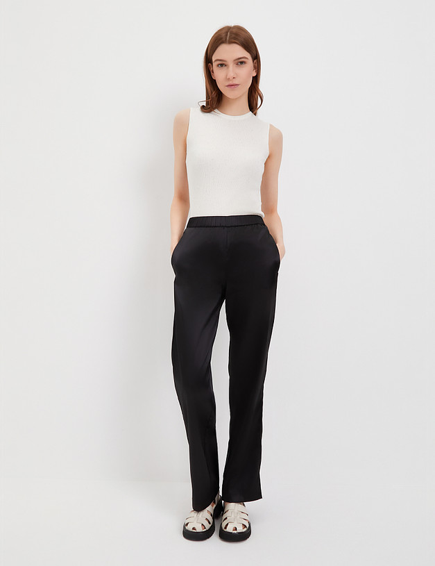Черные женские атласные брюки MASCOTTE 885-4139-2402 | ракурс 2
