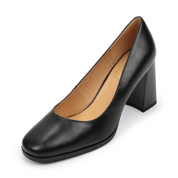 Черные женские кожаные туфли на высоком устойчивом каблуке "Томас Мюнц"