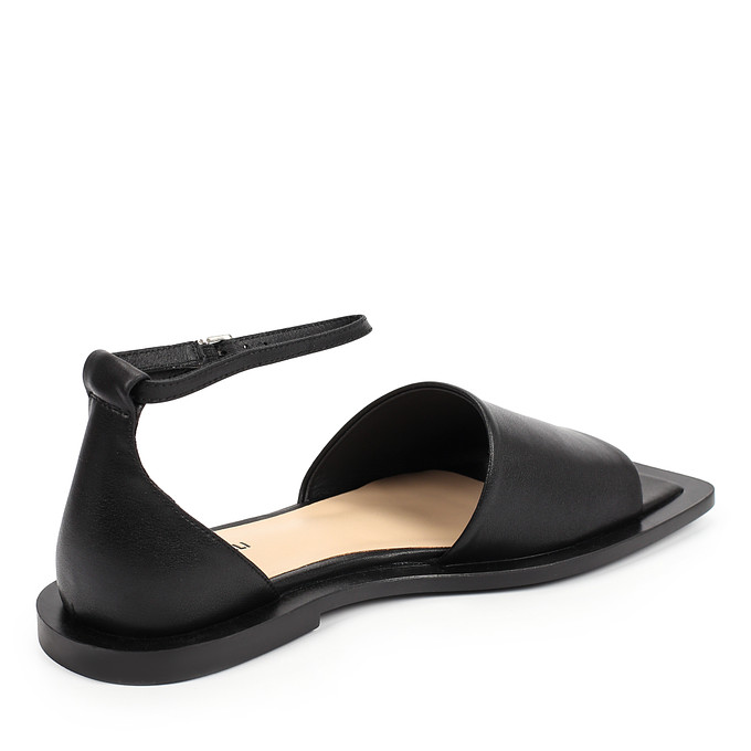 Женские кожаные сандалии на плоской подошве черного цвета LOLLI|POLLI