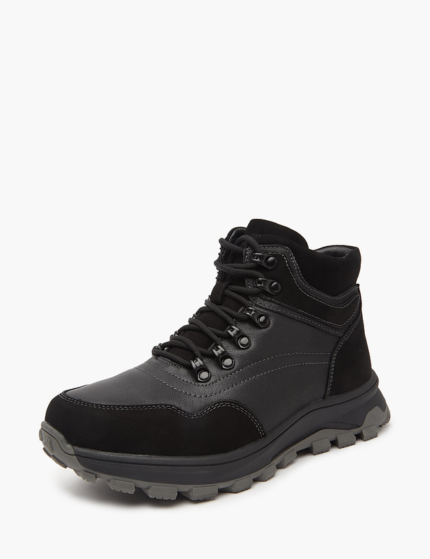 Черные зимние ботинки для мальчиков из кожи и нубука MASCOTTE 98-320731-0302 | ракурс 3