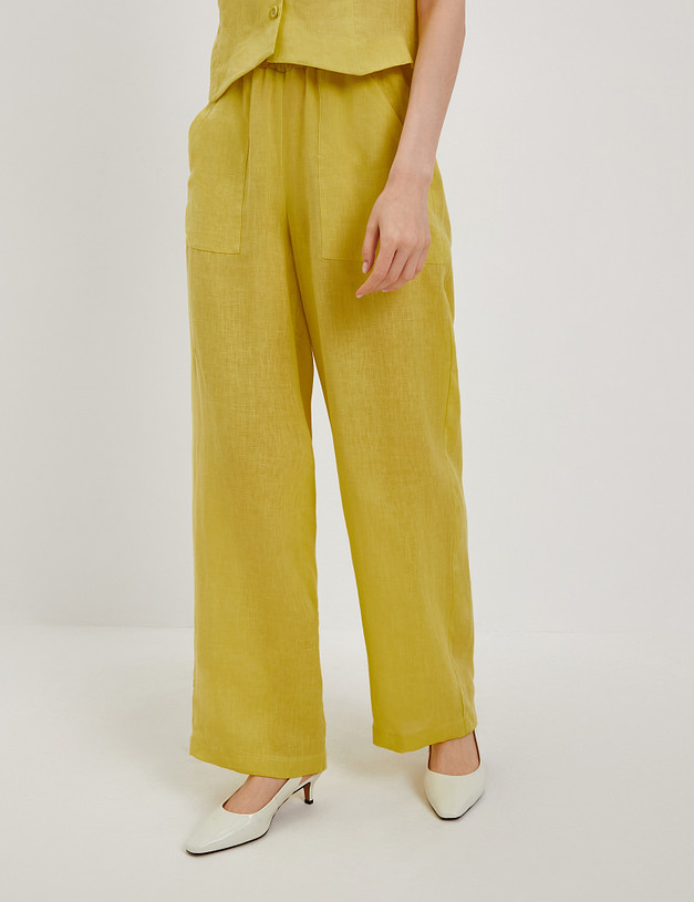Желтые женские брюки из льна MASCOTTE 790-4101-2718 | ракурс 5