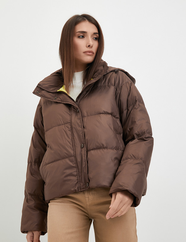 Коричневая женская дутая куртка с ярким подкладом MASCOTTE 234-3300-2409 | ракурс 1