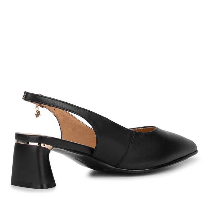 Черные кожаные женские туфли на фигурном каблуке с открытой пяткой «Томас Мюнц»