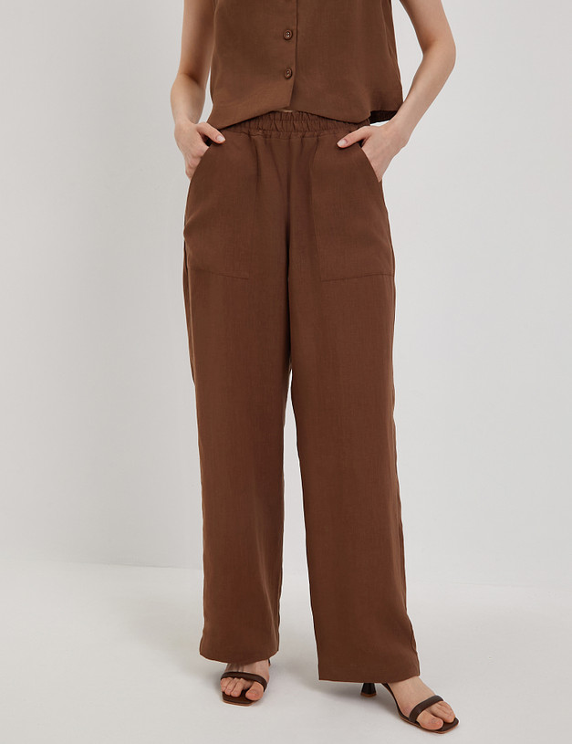 Коричневые женские брюки из льна MASCOTTE 790-4101-2709 | ракурс 6